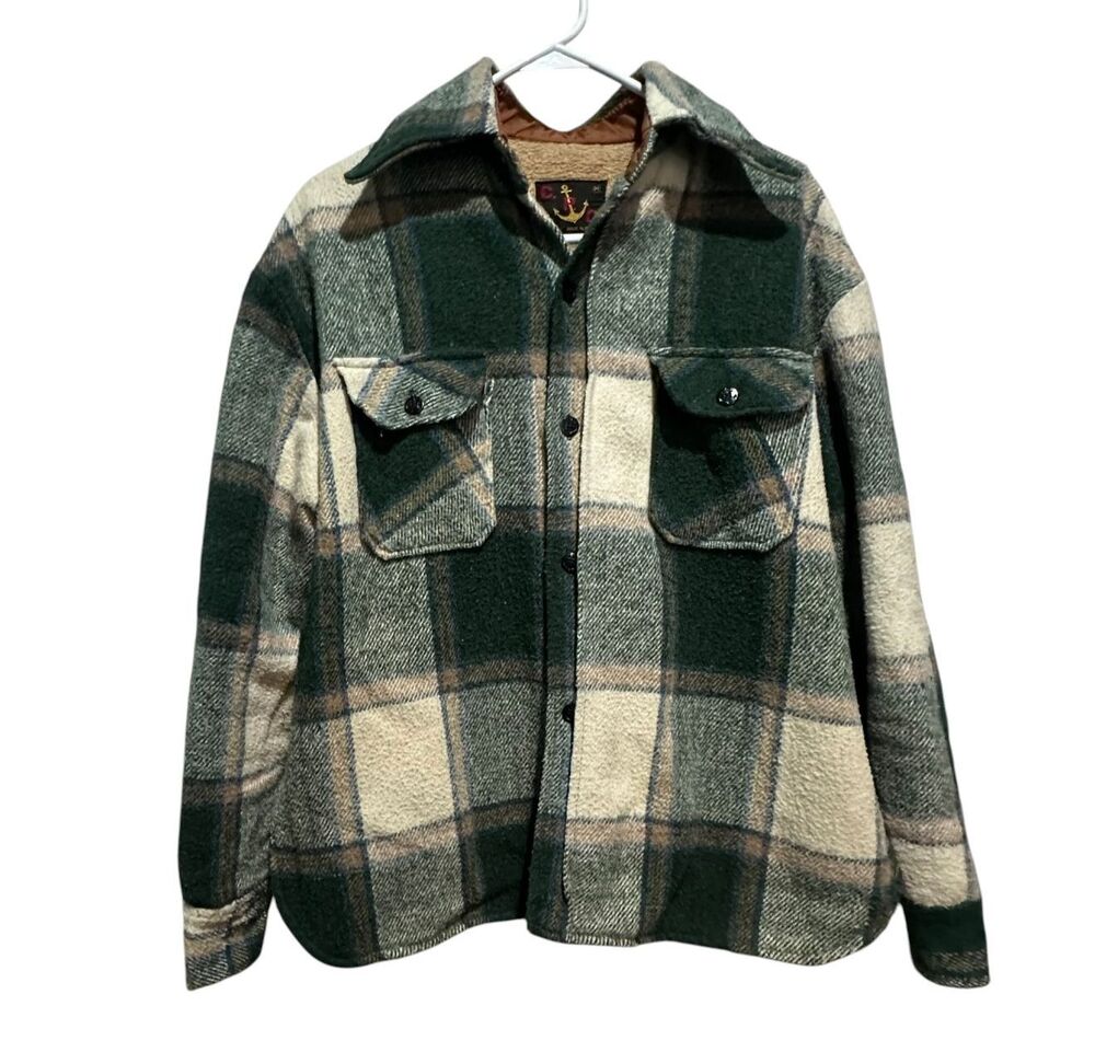 Vintage CPO Tartan Green Plaid Flannel Button Up Shirt Jacket M Hunting Wool